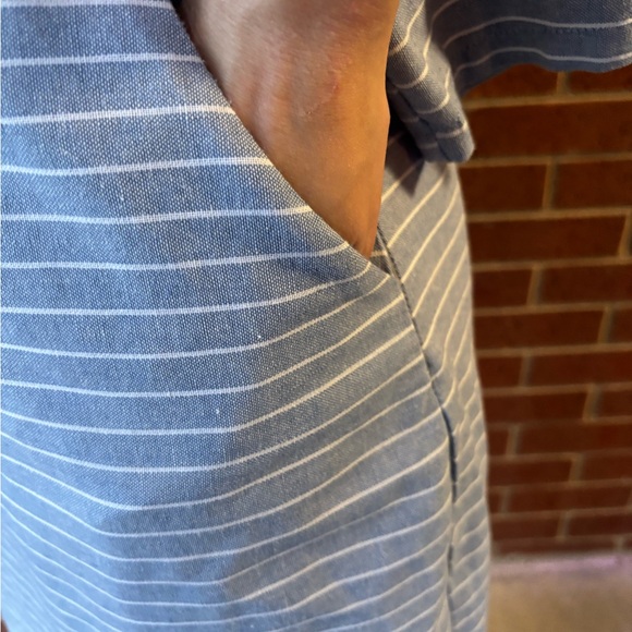 Woman’s Large Blue and White Tie Front Sheath Dress with Dolman Sleeves - Picture 3 of 8